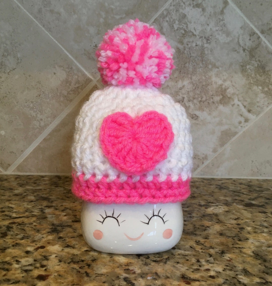 Marshmallow Mug Valentines Hat, Marshmallow Mug Hot Pink Heart Hat With Pom Pom, Marshmallow Mug