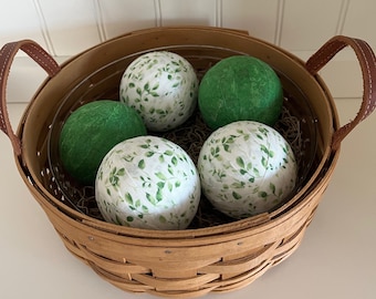 Rag ball bowl fillers, Green & white ivy rag balls, green ivy  fabric rag balls, Rag balls