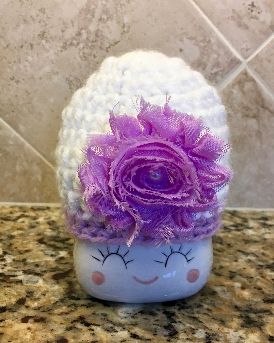 Marshmallow Mug Purple Flower Hat, Marshmallow Mug Hat, Marshmallow Mug