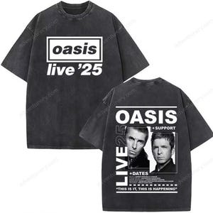 Vintage Oasis Tour Shirt – Washed Oversized Rock Band Tee for Men Women