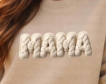 Mama Sweatshirt - Faux Crochet, Birthday Gift for New Mom, Sweater Mother's Day Gift