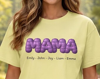 Personalized Faux Puffy Mama Shirt, Custom Kids Names, Mother's Day Tee