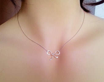 Bow necklace in Sterling Silver or 14K Gold filled  Dainty minimalist necklace sweet 16    for Girlfriend    her  Mother’s Day  Gift