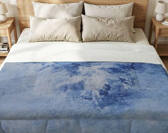 Cloud Comforter Throw Cotton Blue Color Original Painting Print Blanket Watercolor Lightweight Bedding