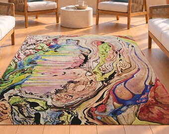 Abstract Marbled Indoor / Outdoor Rug Flowing Earthy Colors Nature Landscape Inspired