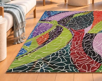 Maximalist Indoor / Outdoor  Area Rug, Colorful Dynamic Backyard Garden Balcony Decor