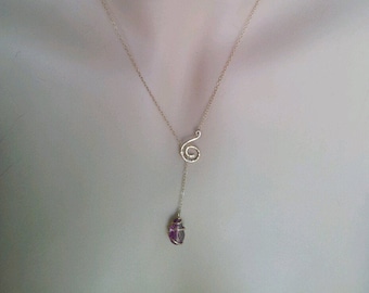 Amethyst Lariat Necklace  Amethyst Teardrop necklace Gold Amethyst necklace Amethyst Jewelry Purple necklace Spiral A    Gift