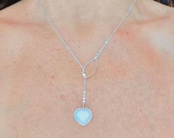 Opalite Heart and leaf Necklace  Opalite Necklace  Anniversary Gift for Wife  Opalite Jewelry Necklace  Mother's day  Gift