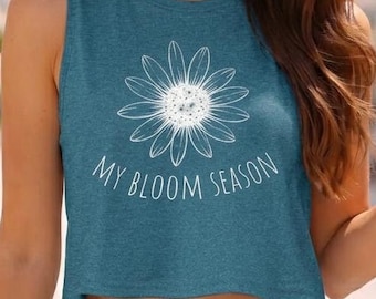 My Bloom Season Daisy Crop Top, Retro Floral Boho Tank Shirt