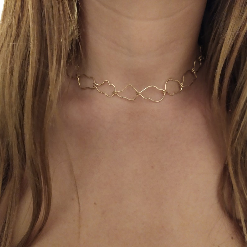 Mothers Day Gift Handmade chain choker necklace Gold link necklace,OOAK link necklace for Women in 14K Gold filled,organic abstract chunky