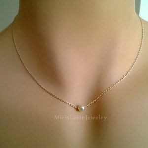 Dainty Pearl Choker Necklace 925 Sterling Silver or 14K Gold filled Delicate Choker Necklace for her Gift image 1