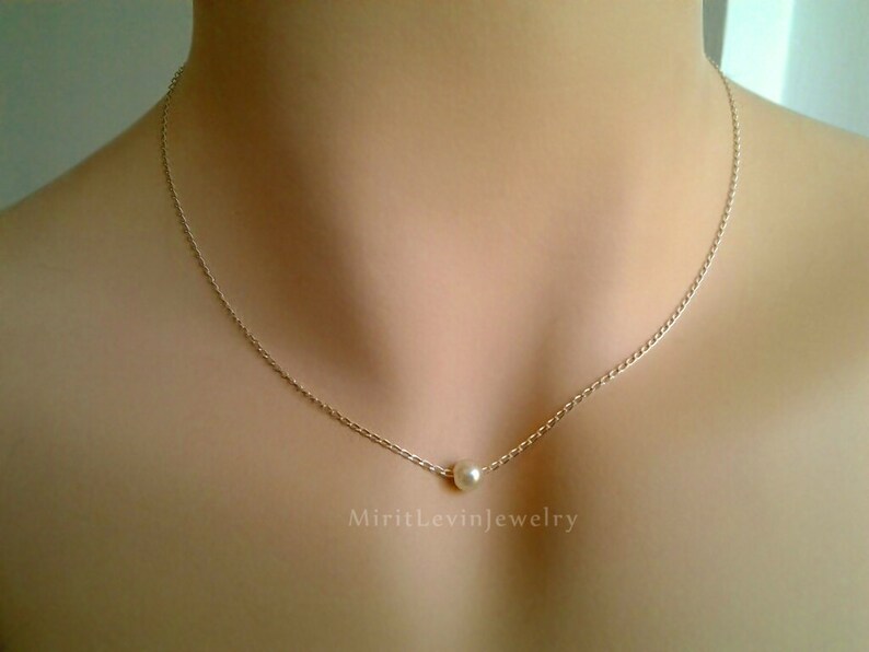 Dainty Pearl Choker Necklace 925 Sterling Silver or 14K Gold filled Delicate Choker Necklace for her Gift image 1