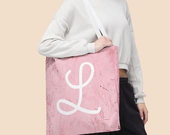Personalized Script Initial Tote Bag, Dusty Pink Monogram Bag