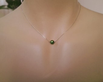 Mother's day  Gifts Single Green Pearl necklace  14K Gold filled or Sterling Silver    for women   her    Gift