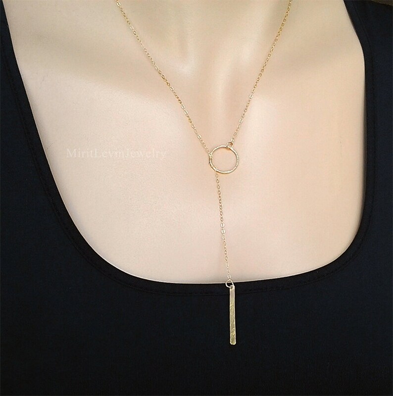 Gold lariat bar necklace Delicate Long lariat necklace drop Etsy