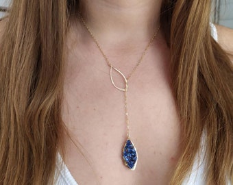 Sapphire Necklace  Sapphire September Birthstone Necklace   Leaf sapphire Necklace  Mother's gifts  Anniversary necklace gifts for her