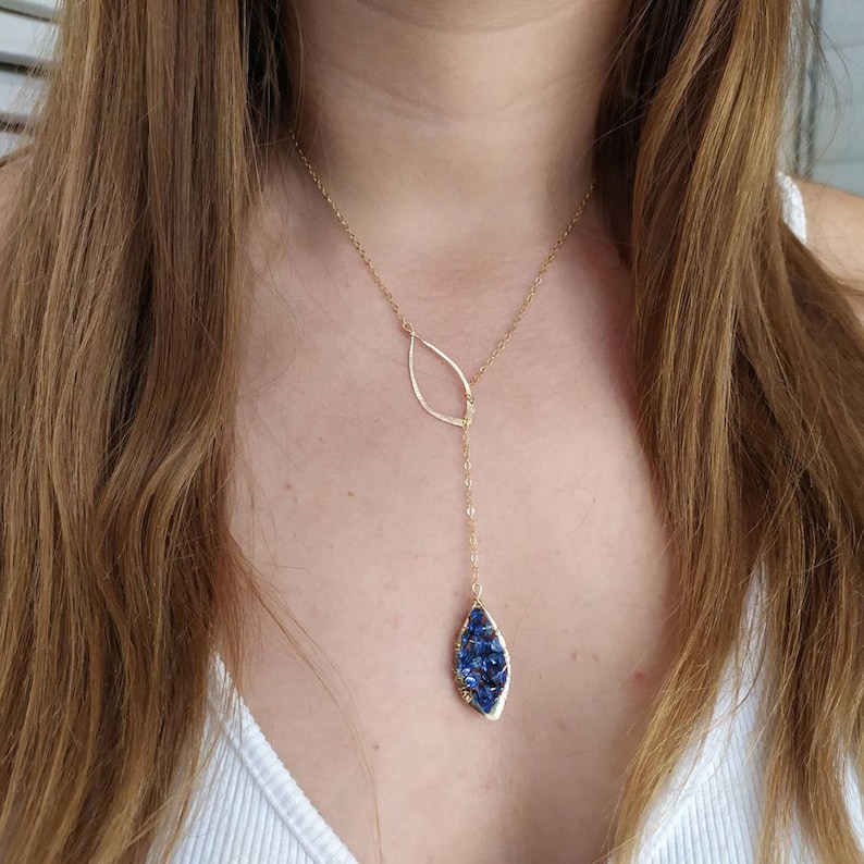 Sapphire Necklace Sapphire September Birthstone Necklace Leaf sapphire Necklace Mother's gifts Anniversary necklace gifts for her image 1