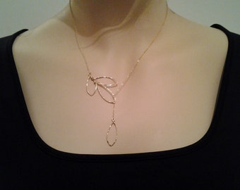 Branch necklace  4 Leaf Lariat necklace in 14K Gold filled or Sterling silver     Holiday      her  Mother’s Day  Gift