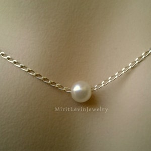 Dainty Pearl Choker Necklace 925 Sterling Silver or 14K Gold filled Delicate Choker Necklace for her Gift image 2