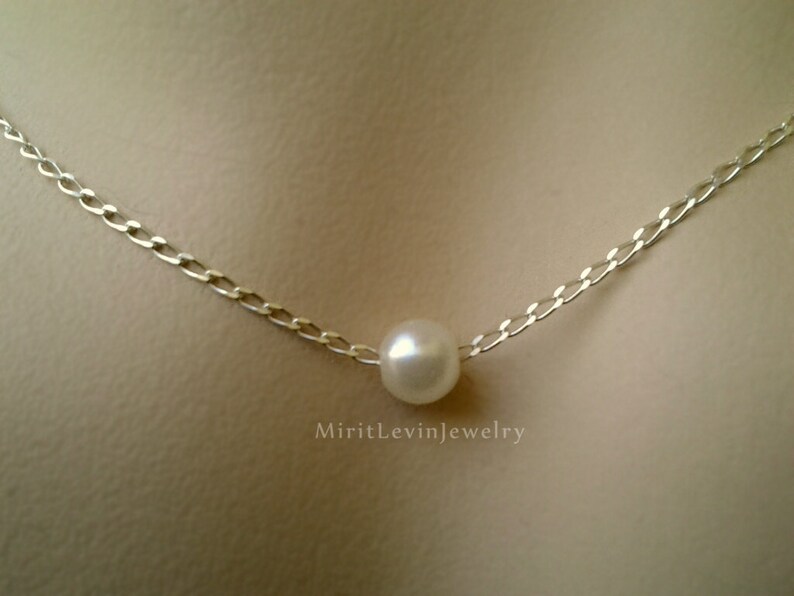 Dainty Pearl Choker Necklace 925 Sterling Silver or 14K Gold filled Delicate Choker Necklace for her Gift image 2