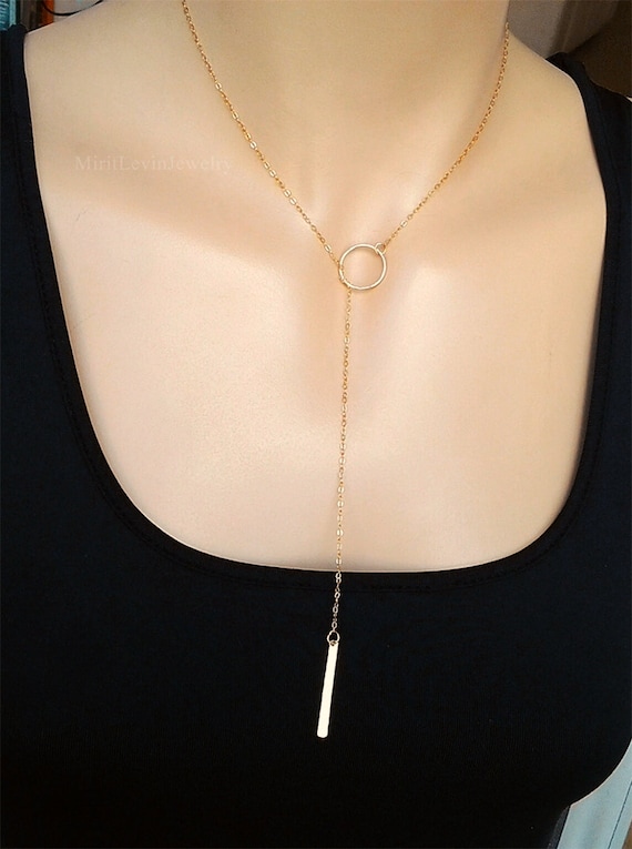 Gold lariat bar necklace Delicate Long lariat necklace drop Etsy