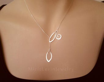 Meaningful Leaf Lariat Necklace for Women Sterling Silver/Gold filled Necklace gift for her mother&#39;s day wife mom birthday Christmas gift
