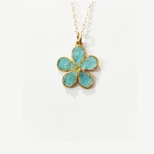 Aquamarine Flower Necklace:  March Birthstone Jewelry 18K Gold Filled Silver