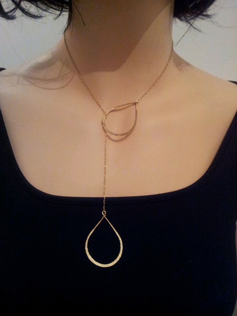 Choker Necklace Lariat Tear Drop Special Meaning Gold Image 0