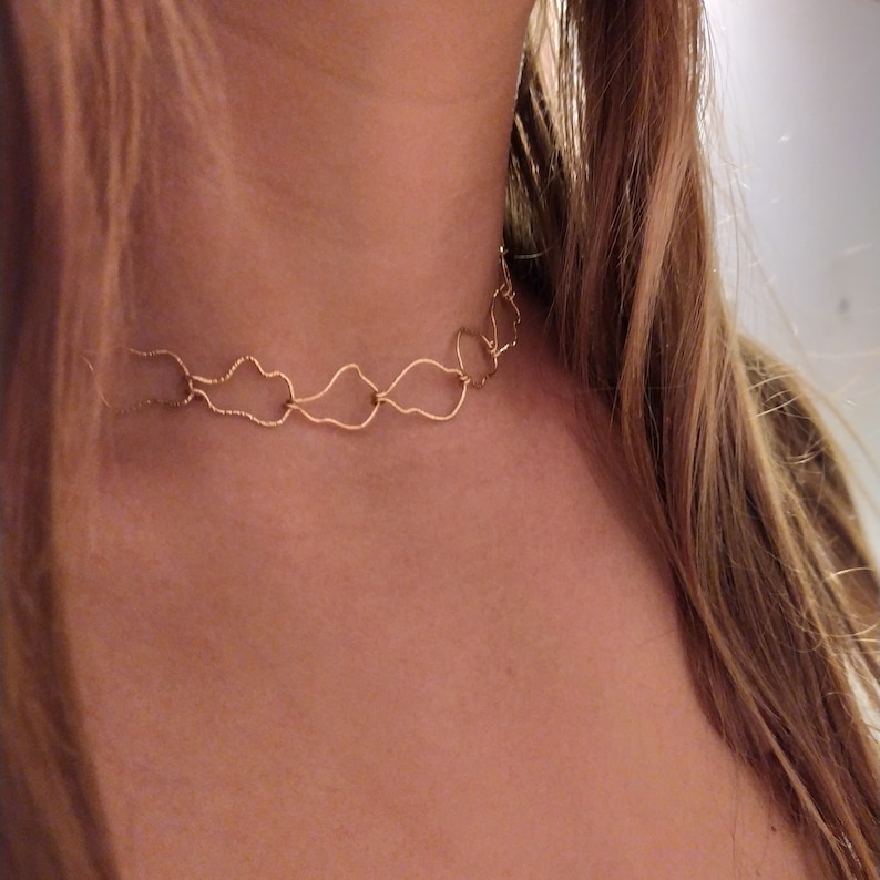 Mothers Day Gift Handmade chain choker necklace Gold link necklace,OOAK link necklace for Women in 14K Gold filled,organic abstract chunky