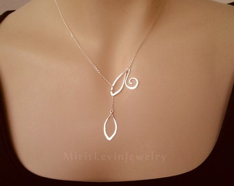 Mother's day  Gifts Leaf lariat Necklace Sterling Silver Necklaces for Women  Gold Jewelry set anniversary Gift for Her necklace for Wife