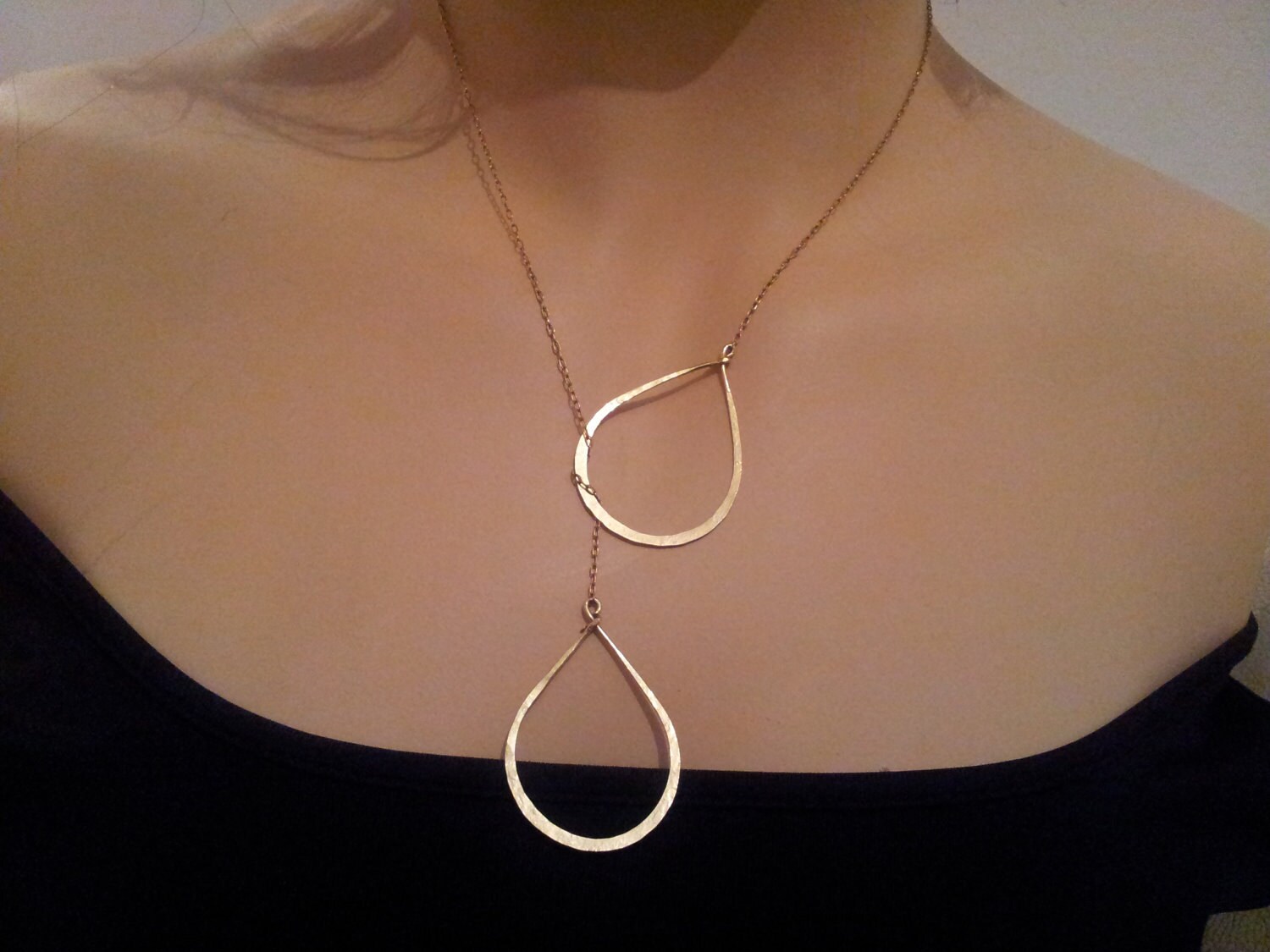 Teardrop lariat necklace Tear Drop special meaning Gold/Silver Etsy