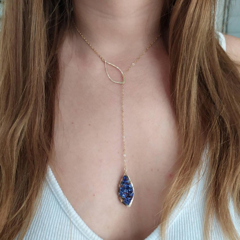 Sapphire Necklace Sapphire September Birthstone Necklace Leaf sapphire Necklace Mother's gifts Anniversary necklace gifts for her image 2