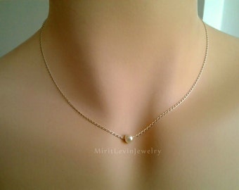 Simple Pearl Necklace for Everyday   Single  Dainty Pearl on 14K Gold Filled or Sterling Silver Chain   for her    Gift