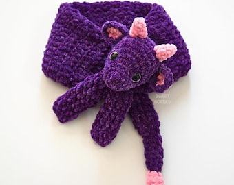 Dragon Scarf Crochet Pattern · Amigurumi Fantasy Creature Doll DIY Plush Yarn Chenille Velvet Animal Furry Cute Winter Fall Autumn Accessory