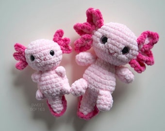 2-in-1 NO SEW Pocket Axolotl Crochet Pattern · DIY Yarn Fiber Art Tutorial Amigurumi Big & Small Keychain Size No Sew Cute Pink Water Animal
