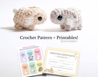 Plumpy Bunny Crochet Pattern with Printable Adoption Certificate & Valentine's Day Gift Tags · Amigurumi Rabbit Doll Tutorial DIY Plush Yarn