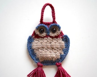 Woodland Owl Pouch Crochet Pattern · No-Sew DIY Yarn Fiber Art Tutorial Small Mini Bag No Sew Cute Whimsical Forest Mori Girl Accessory