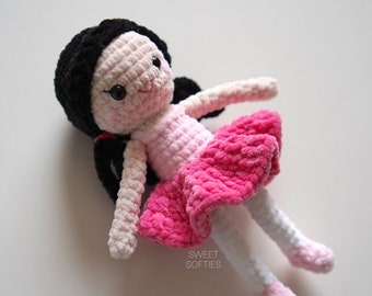 Lena de ballerina pop haak PDF-patroon · Laag naai Amigurumi balletdanser gevuld pluche roze meisje speelgoed