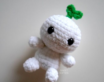 No-Sew Bean Sprout Doll Crochet Pattern · DIY Yarn Fiber Art Tutorial Pocket Daikon Seedling Leaf Mini Small Size No Sew Cute Kawaii Plush