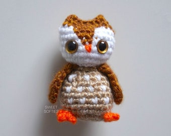 No-Sew Pocket Owl Crochet Pattern · DIY Yarn Fiber Art Tutorial Amigurumi Woodland Forest Animal Keychain Mini Size No Sew Cute