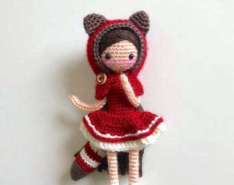 Little Red Pandora Amigurumi Crochet Pattern & Tutorial - Cute Animal Outfit Kawaii Red Panda Girl Fox Girl Cat Girl Doll Japanese Fiber Art