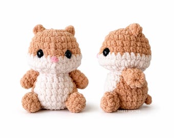 Pocket Hamster Crochet Pattern · NO-SEW Amigurumi Stuffed Animal Doll Plushie Tutorial DIY Plush Yarn with Printable Adoption Certificate