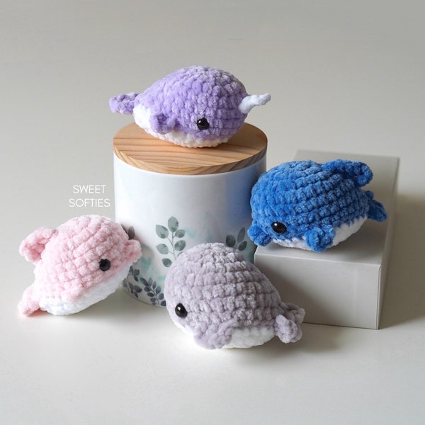 3-in-1 Flipper Friends Tasche Wal, Narwal, Delfin Amigurumi Häkelanleitung · DIY Anleitung Einfach Anfänger Süßes Kawaii Kuscheltier Spielzeug