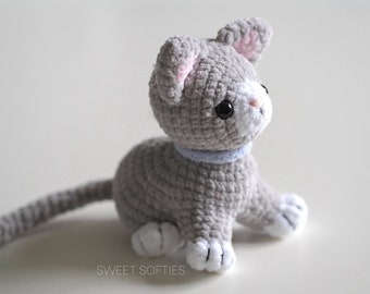 Mittens the Realistic Cat Crochet Pattern · Amigurumi Tutorial Low Sew Plush Velvet Blanket Yarn Neko Kitty Kitten Pet Animal Doll for Kids