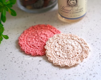 Floral Face Scrubby PDF Crochet Pattern · Free DIY Video Tutorial No-Sew One-Piece Easy Beginner Eco-Friendly Reusable Cotton Rounds Gift
