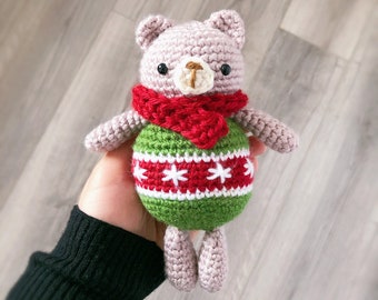 Free Crochet Pattern: ORNAMENT BEAR (DIY Tutorial quick easy cute small mini Christmas tree holiday winter gift decor stocking stuffer)