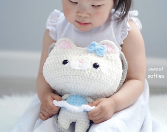 Pretty Kitty Purse Crochet Pattern · Toddler Kids Children Teen Crossbody Bag Messenger Clutch Handbag Accessory Animal Head Cat chunky yarn