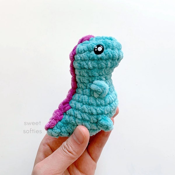 TINY-REX the Pocket Dino Amigurumi Crochet Pattern · Free DIY Video Tutorial No-Sew One-Piece Easy Cute Kawaii Yarn Dinosaur Kids Toy Gift