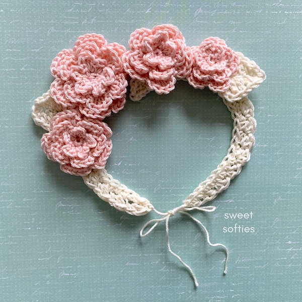 Crochet Lacy Flower Crown Headband PATTERN (DIY Tutorial quick easy cute kawaii beginner yarn floral rose head accessory girl women fashion)