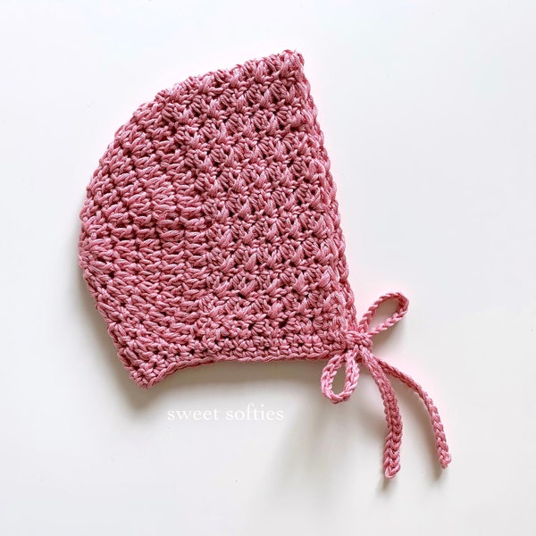 ROSE BONNET Crochet Pattern (DIY Tutorial quick easy cute pink hat headwear accessory newborn baby toddler child adult sizes unisex girl boy